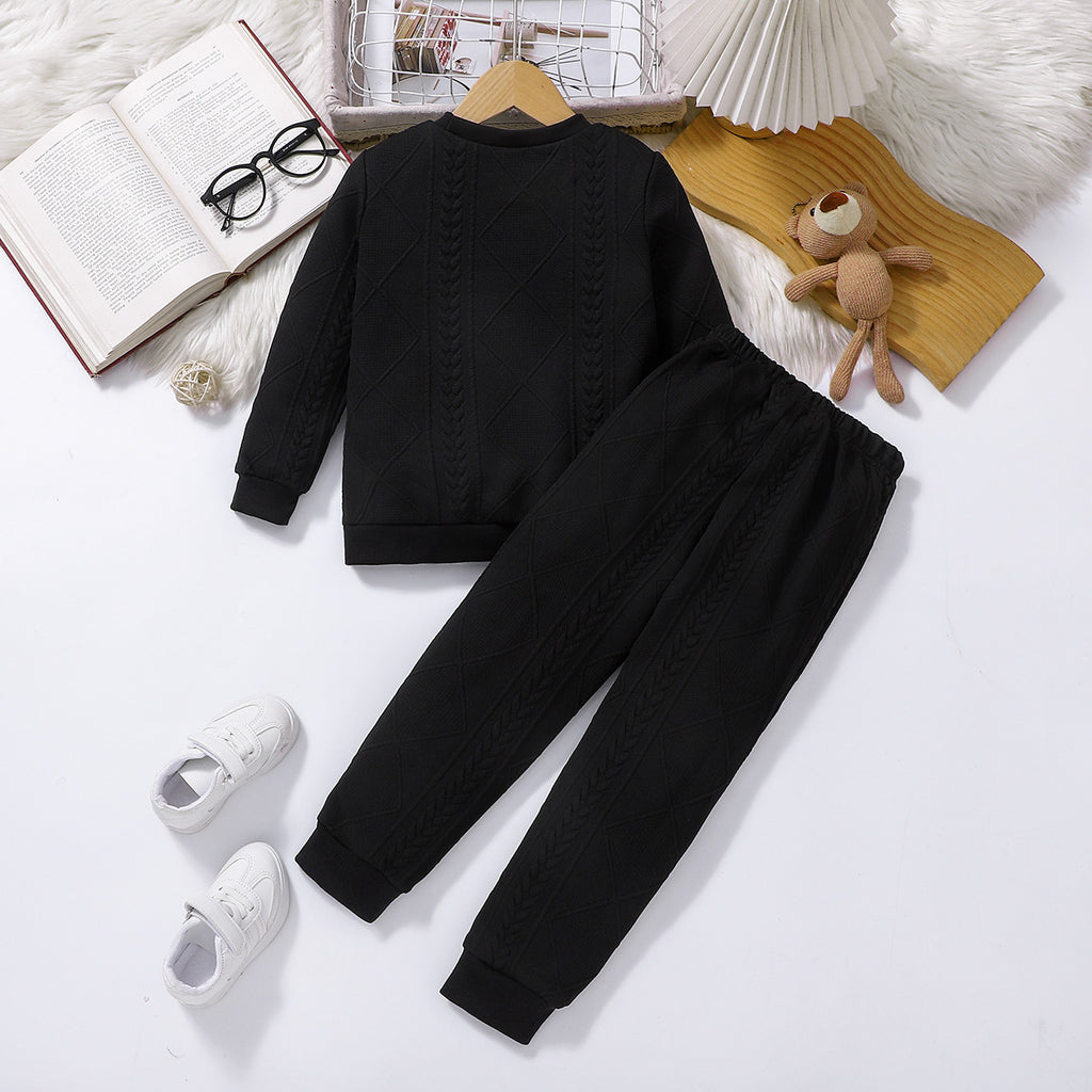 Minimalist Winter 2-Piece Unisex Kids' Pants Suit, Ages 3-9 | Color: Black | Image 3