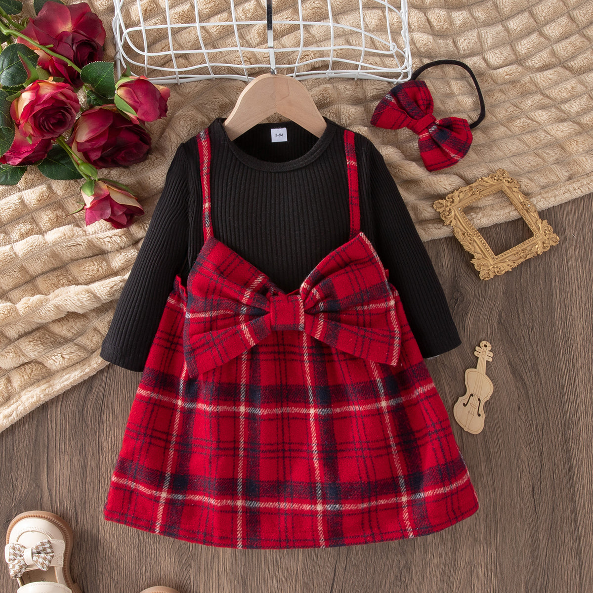 Elegant Autumn 2-Piece Baby Girls' Dress, Ages 0-12 Months | Color: Red | Image 1