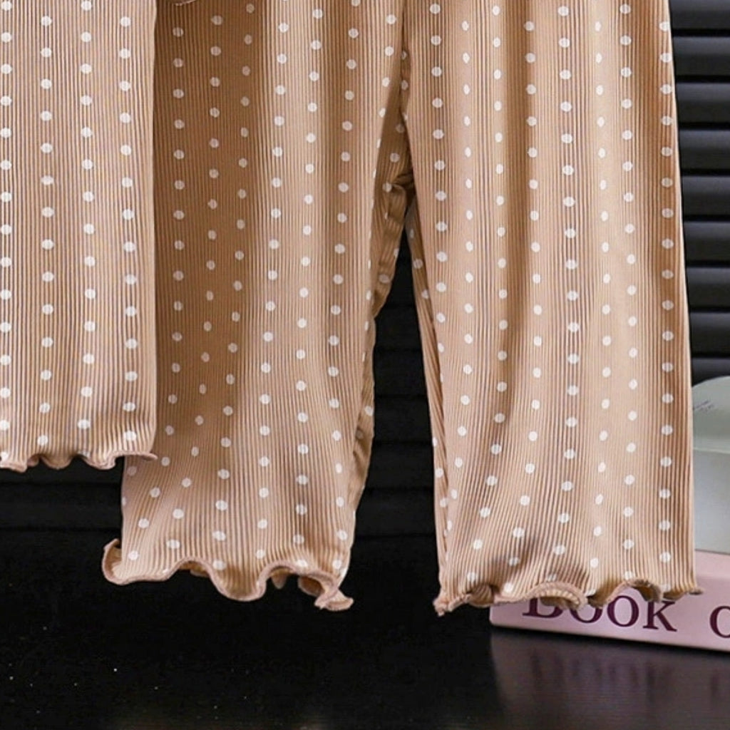 Minimalist Summer 2-Piece Girls' Pajama Set, Ages 2-9 | Color: Coffee | Image 3