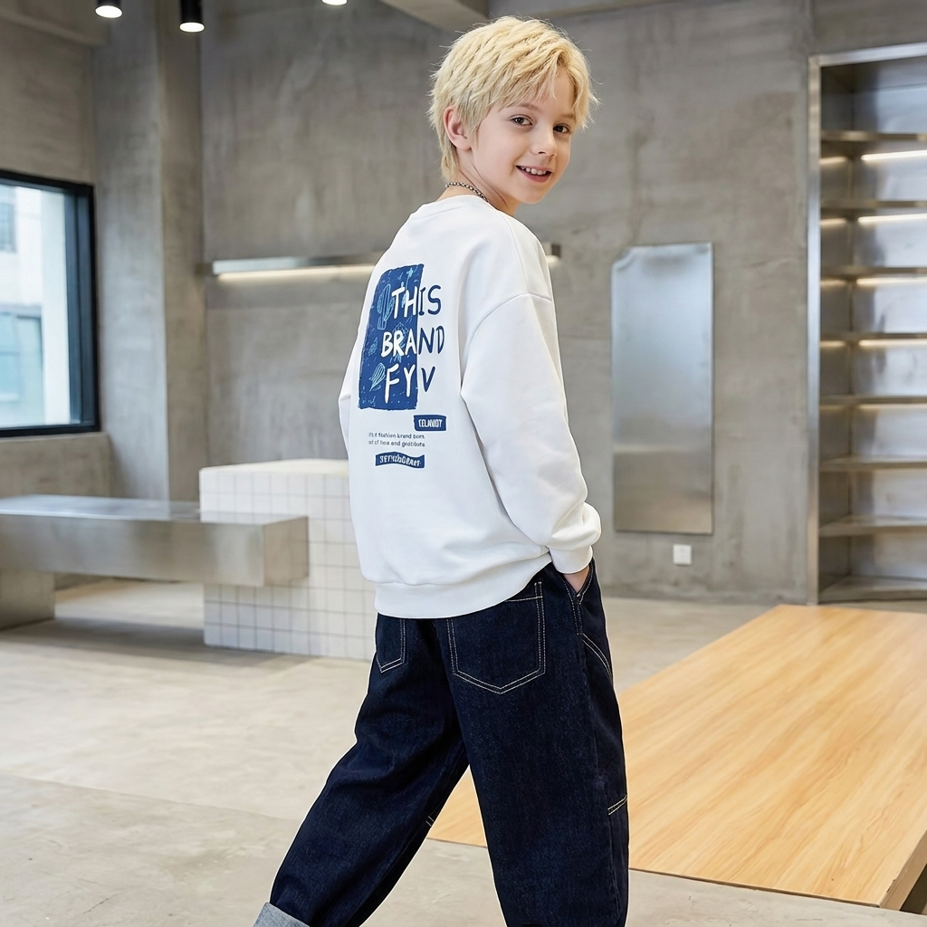 Minimalist Autumn Boys' Sweatshirt, Ages 2-13 | Color: White | Image 2