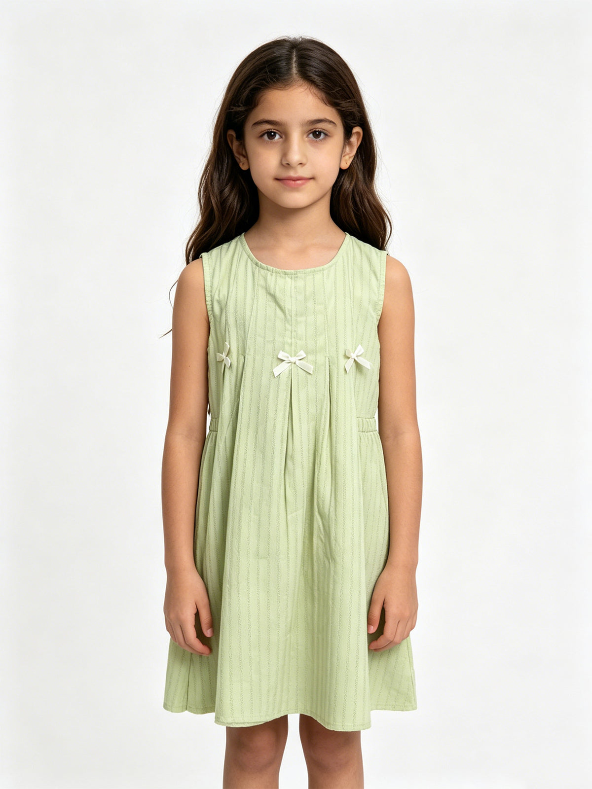 Sweet & Cute Summer Girls' A-Line Dress, Ages 3-7 | Color: Green | Image 3