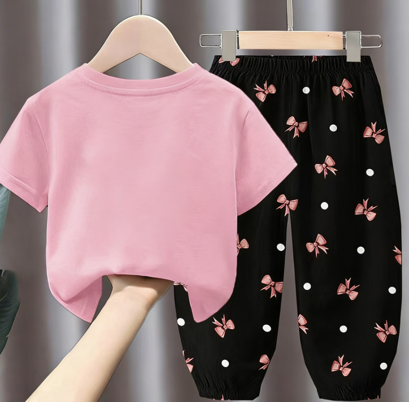 Modern Chic All-Season Minimalist Summer 2-Piece Girls' Pants Suit, Ages 2-9 | Color: Pink | Image 2