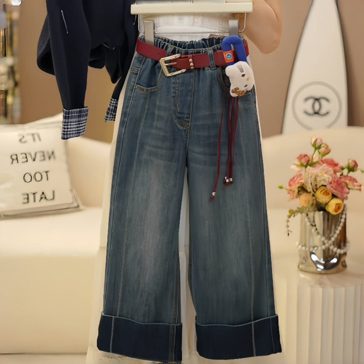Casual Sporty Autumn 2-Piece Girls' Pants Suit, Ages 4-14 | Color: Navy | Image 3