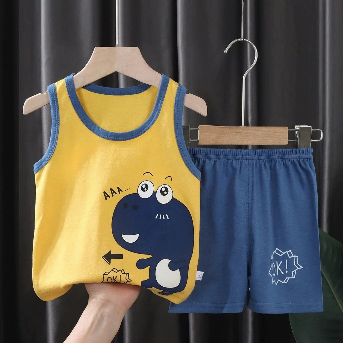 Casual Sporty Summer 2-Piece Unisex Baby Pants Suit, Ages 1-24 Months | Color: Yellow | Image 2