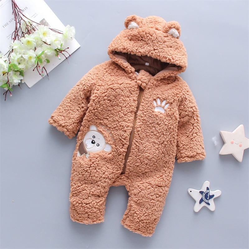 Minimalist Winter Unisex Baby Jumpsuit, Ages 3-24 Months | Color: Brown | Image 1