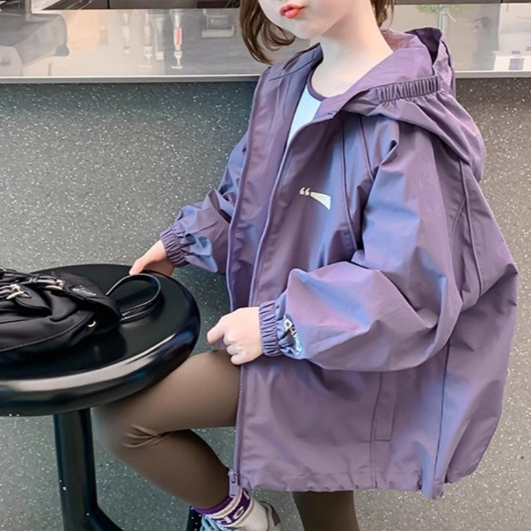 Modern Chic All-Season Casual Sporty Autumn Unisex Kids' Jacket, Ages 3-11 | Color: Purple | Image 2