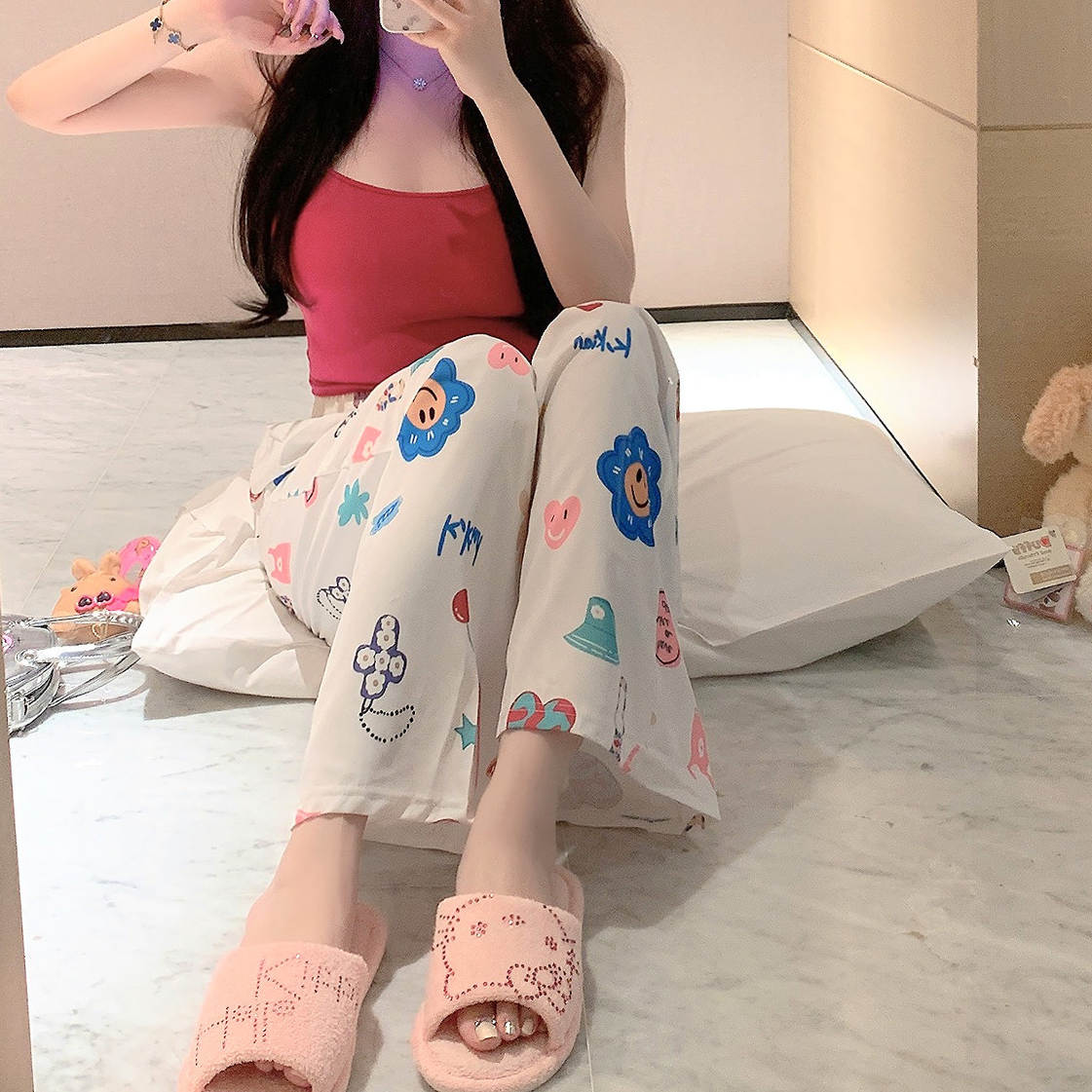 Sweet Feminine Summer Women 's Sleeveless Sleep Set | Color: Style 1 | Image 3