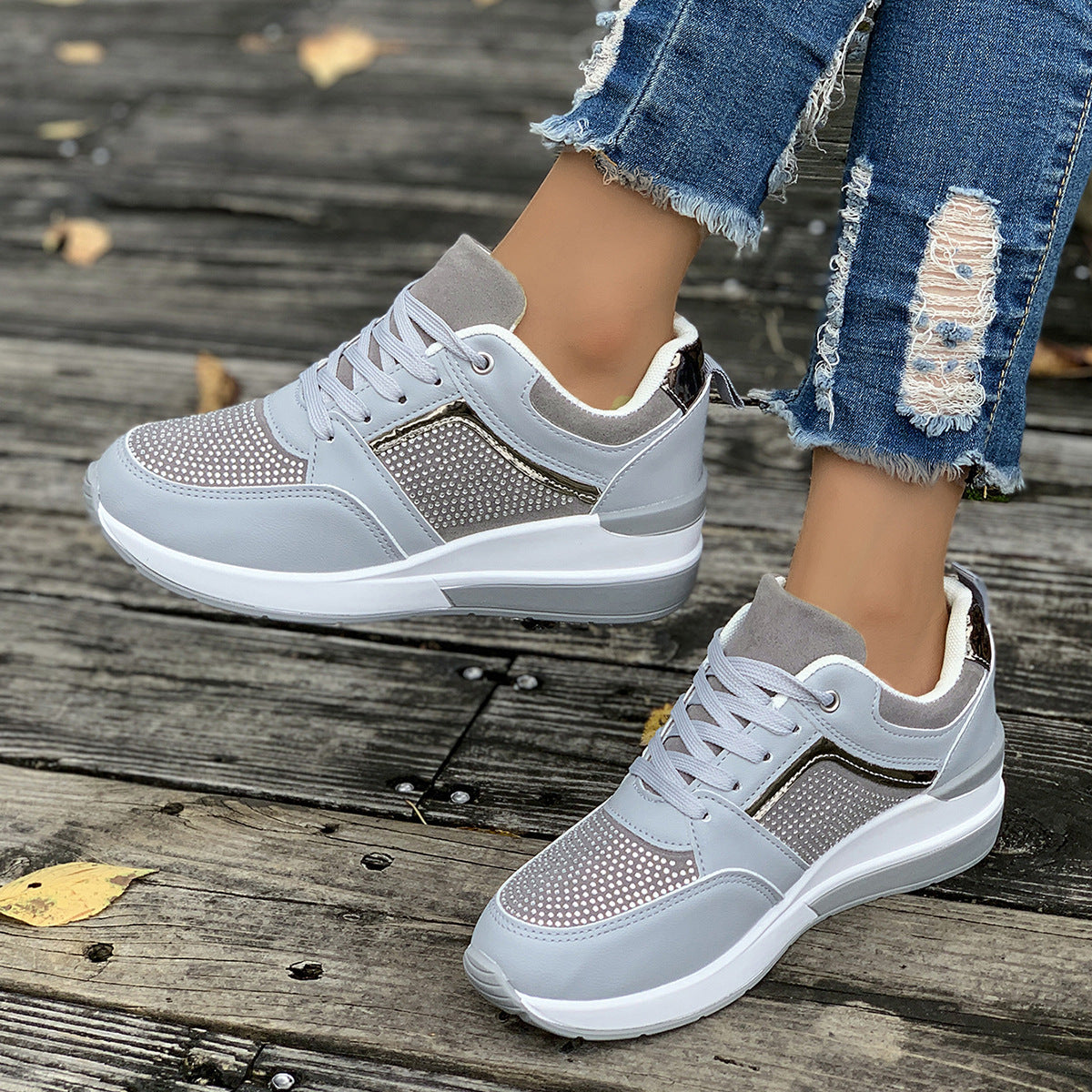 Modern Chic All-Season PU/Artificial Leather/Microfiber Leather Women's Casual Shoes | Color: Grey | Image 2