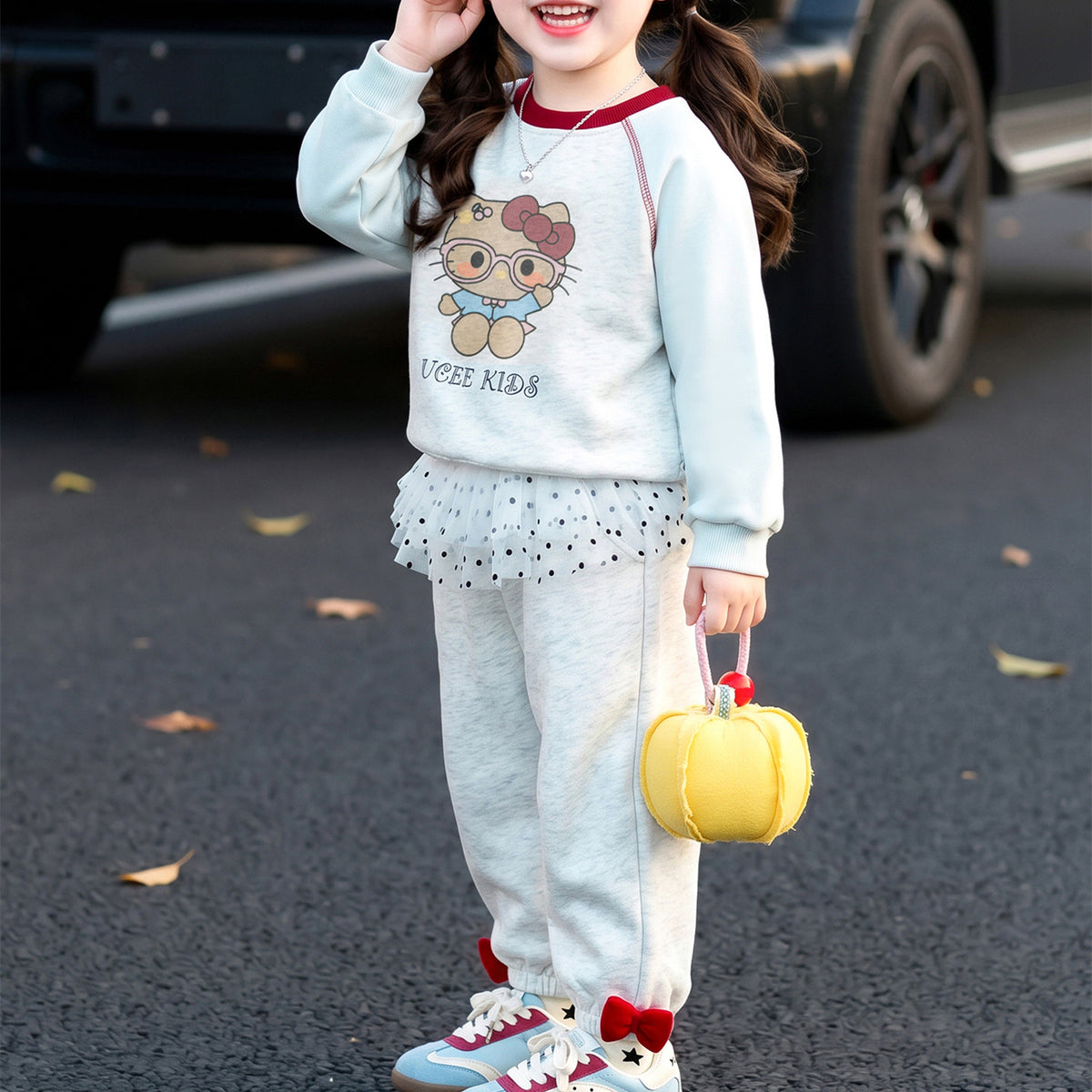 Modern Chic All-Season Casual Sporty Autumn 2-Piece Girls' Pants Suit, Ages 2-9 | Color: Blue | Image 2