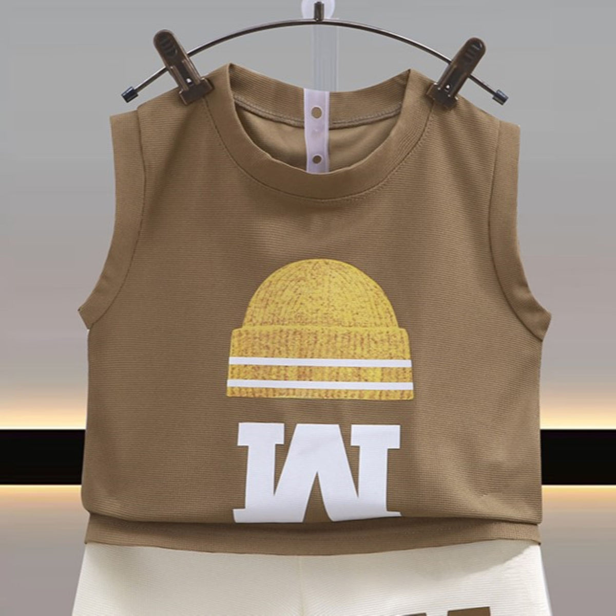 Modern Chic All-Season Minimalist Summer 2-Piece Boys' Pants Suit, Ages 2-9 | Color: Brown | Image 3