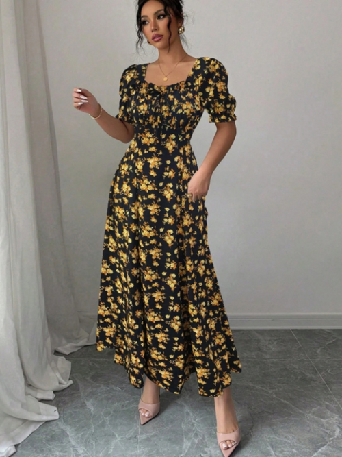 Sweet Feminine Summer A-Line Dress | Color: Gold | Image 1