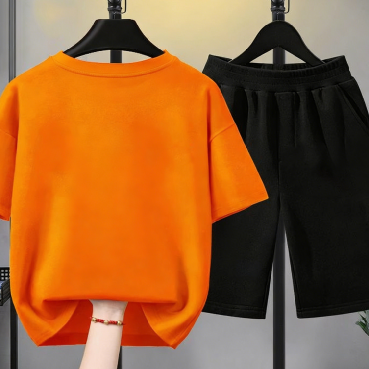Modern Chic All-Season Minimalist Summer 2-Piece Boys' Pants Suit, Ages 3-14 | Color: Orange | Image 3