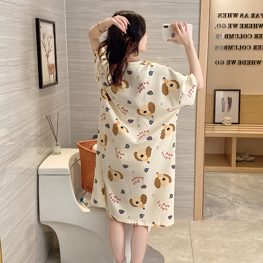 Modern Chic All-Season Sweet Feminine Summer Women 's Short  Sleeve Sleep Dress | Color: Style 2 | Image 2