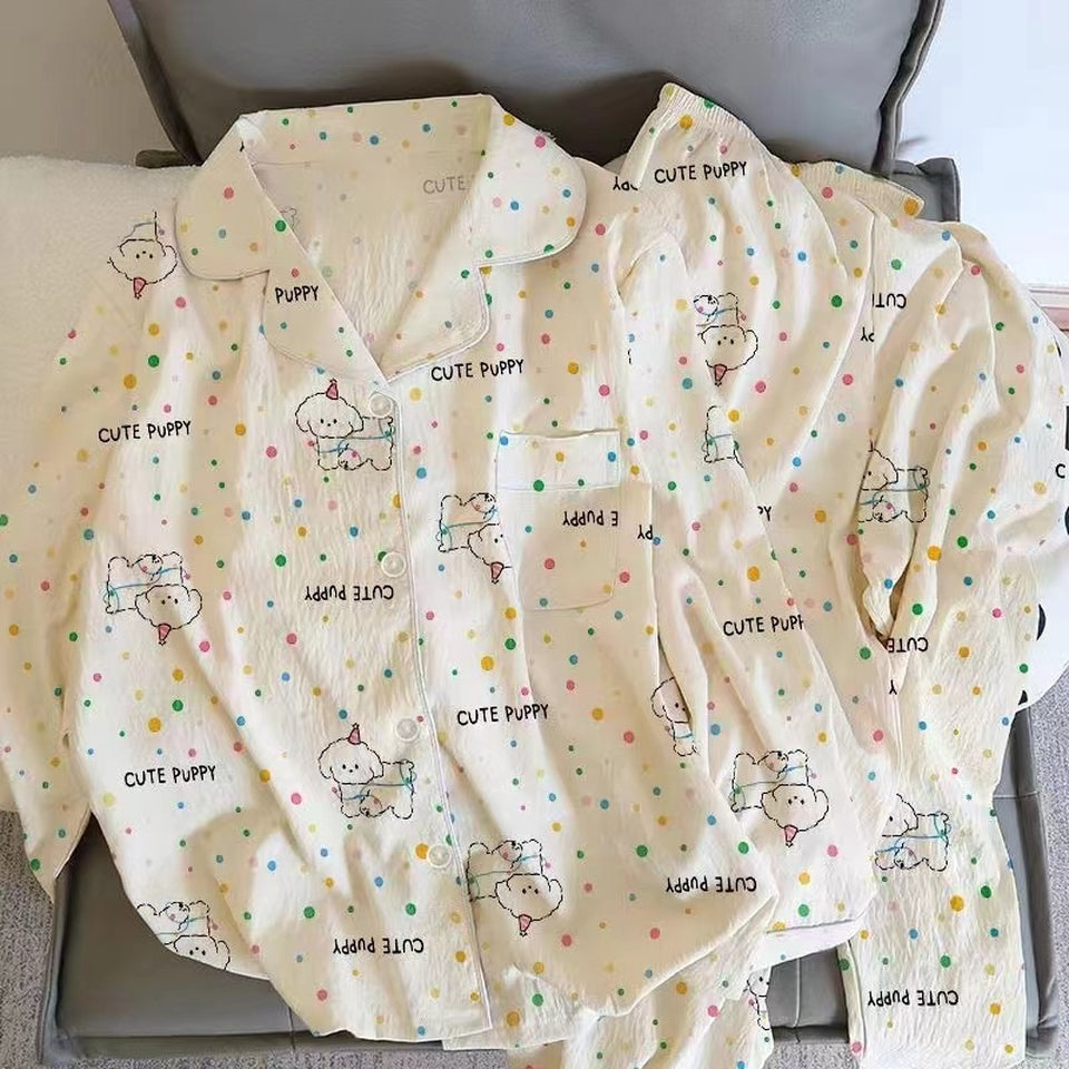 Sweet & Cute All-Season 2 Pcs Women 's Long Sleeve Sleep Set | Color: Light Yellow | Image 2