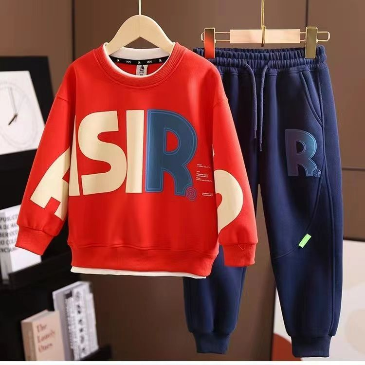 Minimalist Autumn 2-Piece Boys' Pants Suit, Ages 4-14 | Color: Red | Image 1