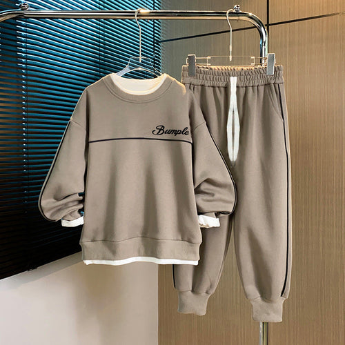 Casual Sporty Autumn 2-Piece Boys' Pants Suit, Ages 4-14 | Color: Khaki | Image 1