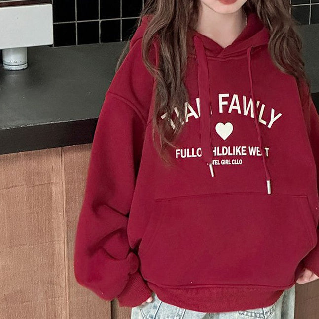 Minimalist Autumn Girls' Hoodie, Ages 4-14 | Color: Red | Image 1