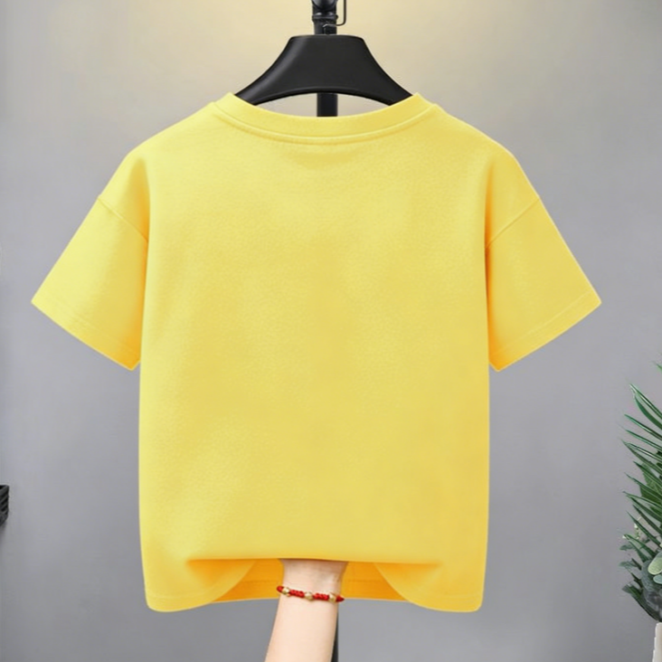 Minimalist Summer Unisex Kids' T-Shirt, Ages 3-14 | Color: Yellow | Image 3
