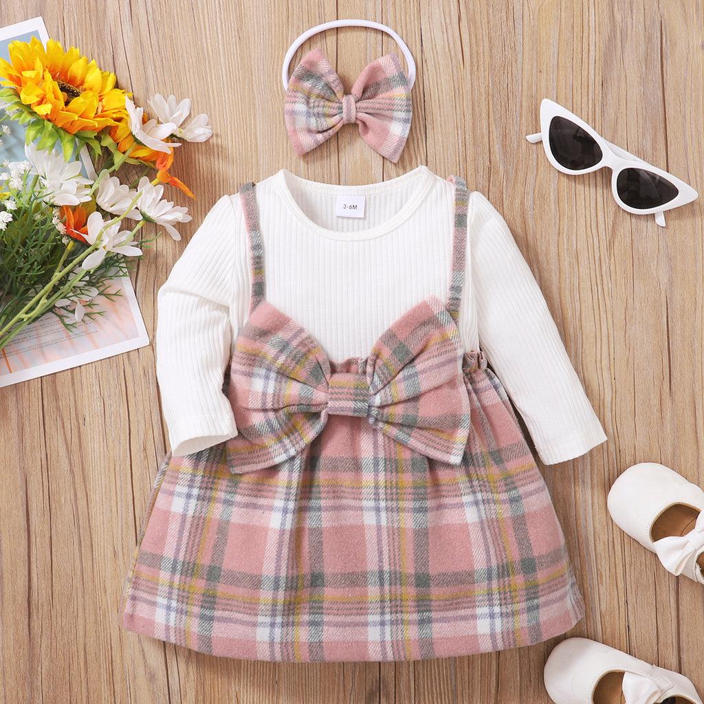 Elegant Autumn 2-Piece Baby Girls' Dress, Ages 0-12 Months | Color: Pink | Image 1
