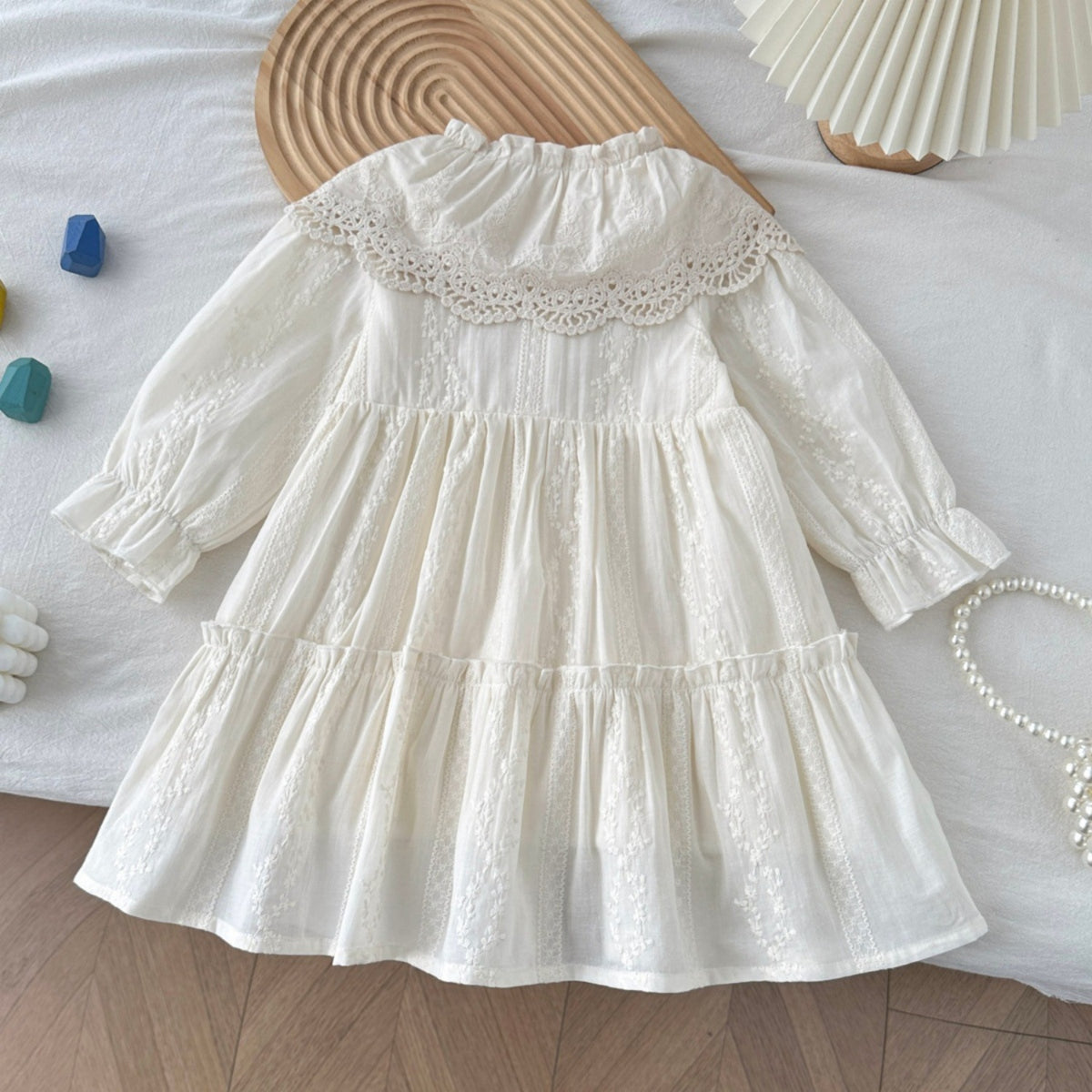 Elegant Autumn Girls' A-Line Dress, Ages 2-7 | Color: Beige | Image 3