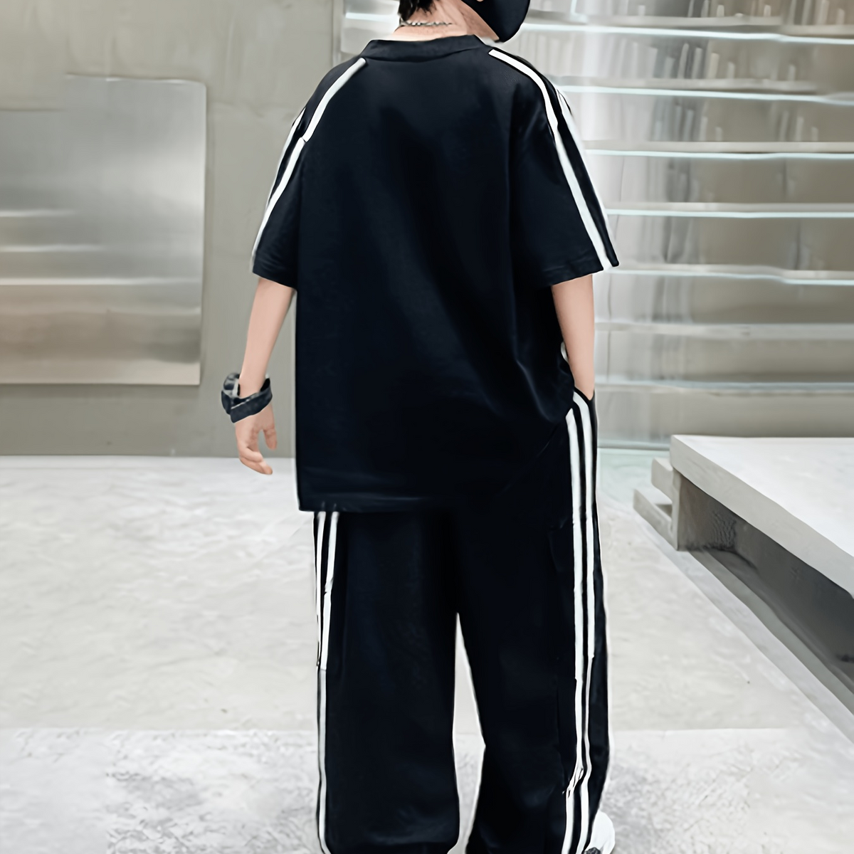 Modern Chic All-Season Casual Sporty Summer 2-Piece Boys' Pants Suit, Ages 4-14 | Color: Black | Image 3