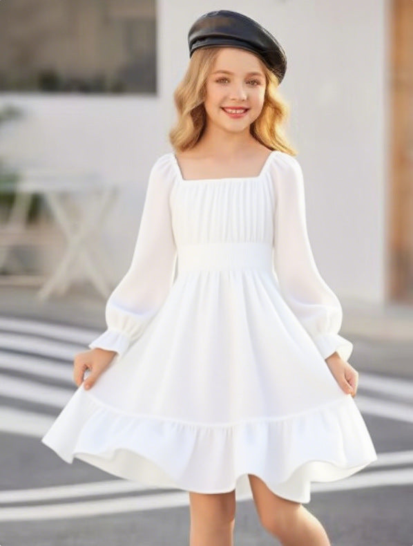 Minimalist Spring Girls' A-Line Dress, Ages 2-13 | Color: White | Image 1