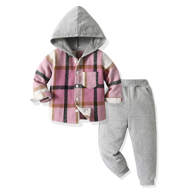 Trendy Autumn 2-Piece Unisex Kids' Pants Suit, Ages 2-7 | Color: Pink | Image 1