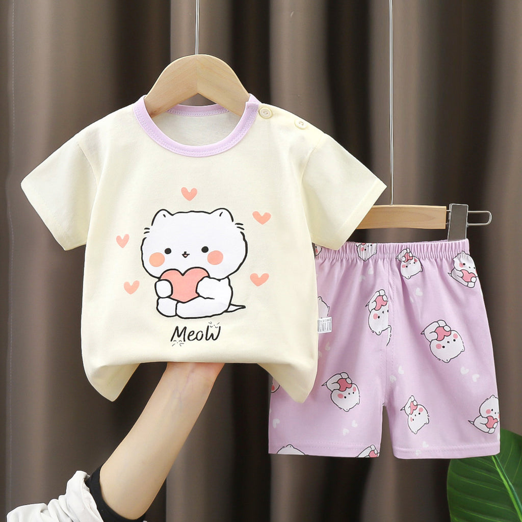 Minimalist Summer 2-Piece Unisex Baby Pajama Set, Ages 6-24 Months | Color: Style 2 | Image 1