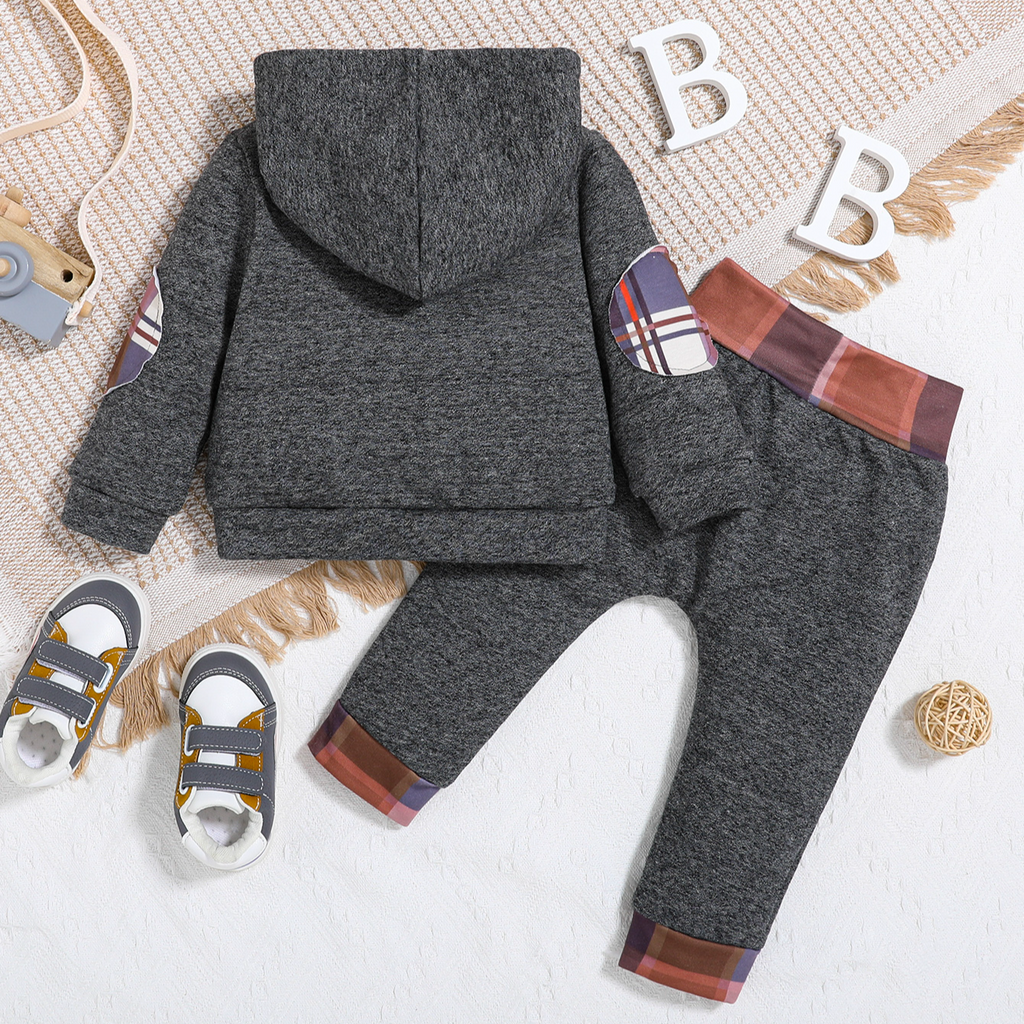 Trendy Autumn 2-Piece Unisex Baby Pants Suit, Ages 1-12 Months | Color: Grey | Image 3