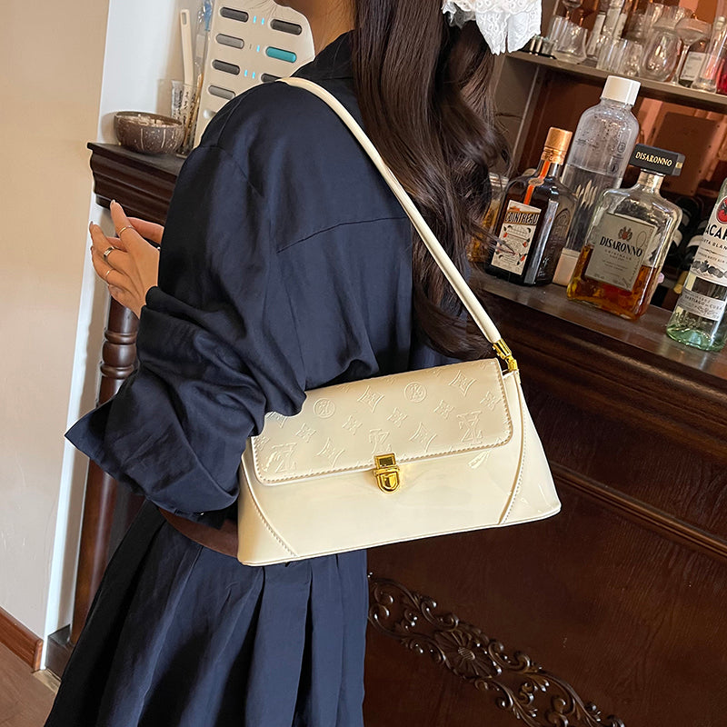 Modern Chic All-Season Patent Leather/Glossy Women's Shoulder Bags Underarm Bags | Color: Beige | Image 2