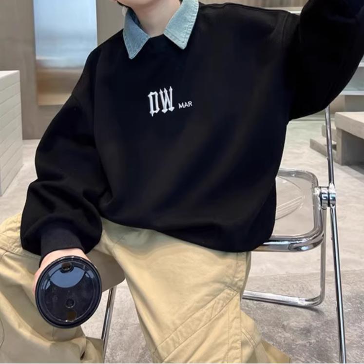Casual Sporty Autumn Boys' Sweatshirt, Ages 4-14 | Color: Black | Image 1