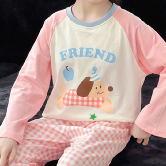 Minimalist Autumn 2-Piece Unisex Kids' Pajama Set, Ages 2-9 | Color: Pink | Image 3
