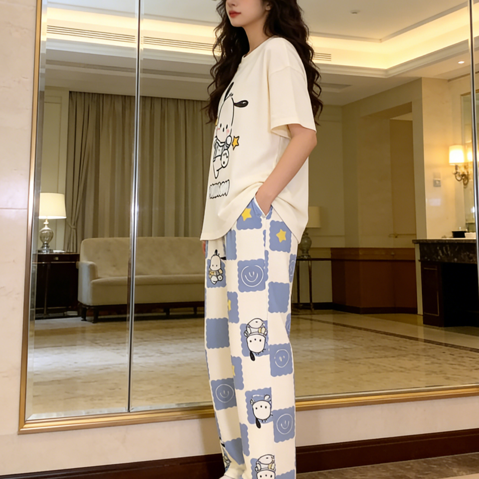 Sweet Feminine Summer 2 Pcs Women 's Short  Sleeve Sleep Set | Color: Style 1 | Image 3
