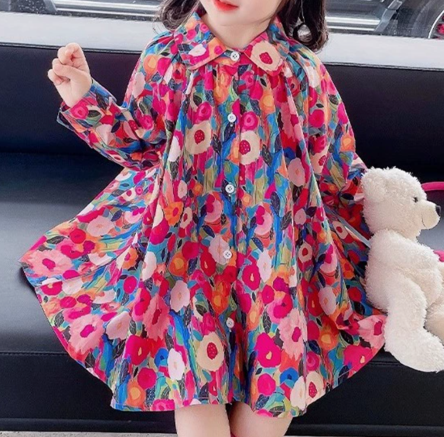 Sweet & Cute Autumn Girls' Shirt Dress, Ages 2-9 | Color: Red | Image 2