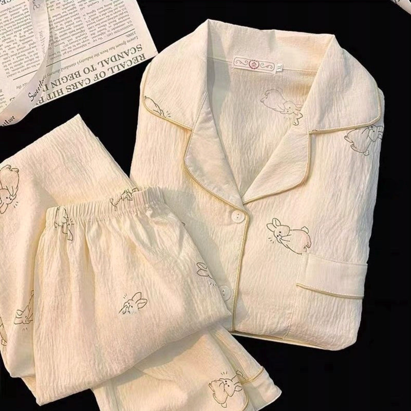 Sweet & Cute All-Season 2 Pcs Women 's Long Sleeve Sleep Set | Color: Beige | Image 1