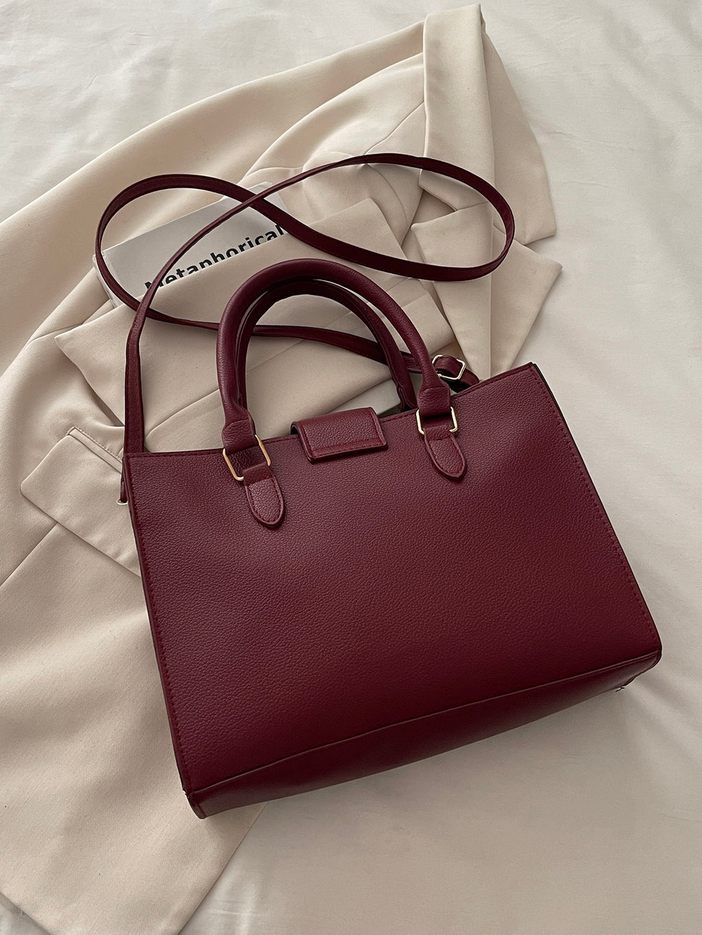 Modern Chic All-Season PU/Artificial Leather/Microfiber Leather Women's Handbags Tote Bags | Color: Red | Image 3
