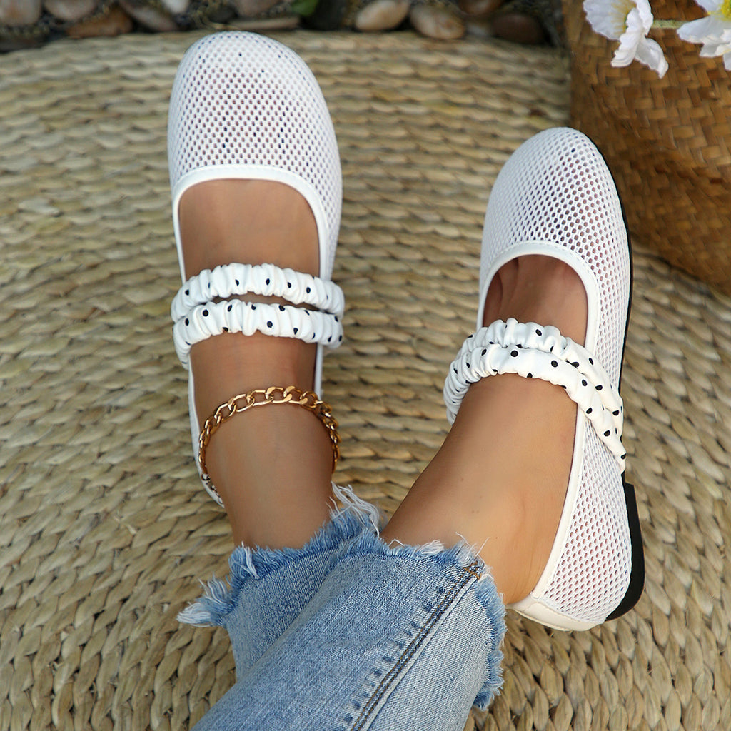Modern Chic All-Season Lace/Mesh Women's Flat Shoes | Color: White | Image 2