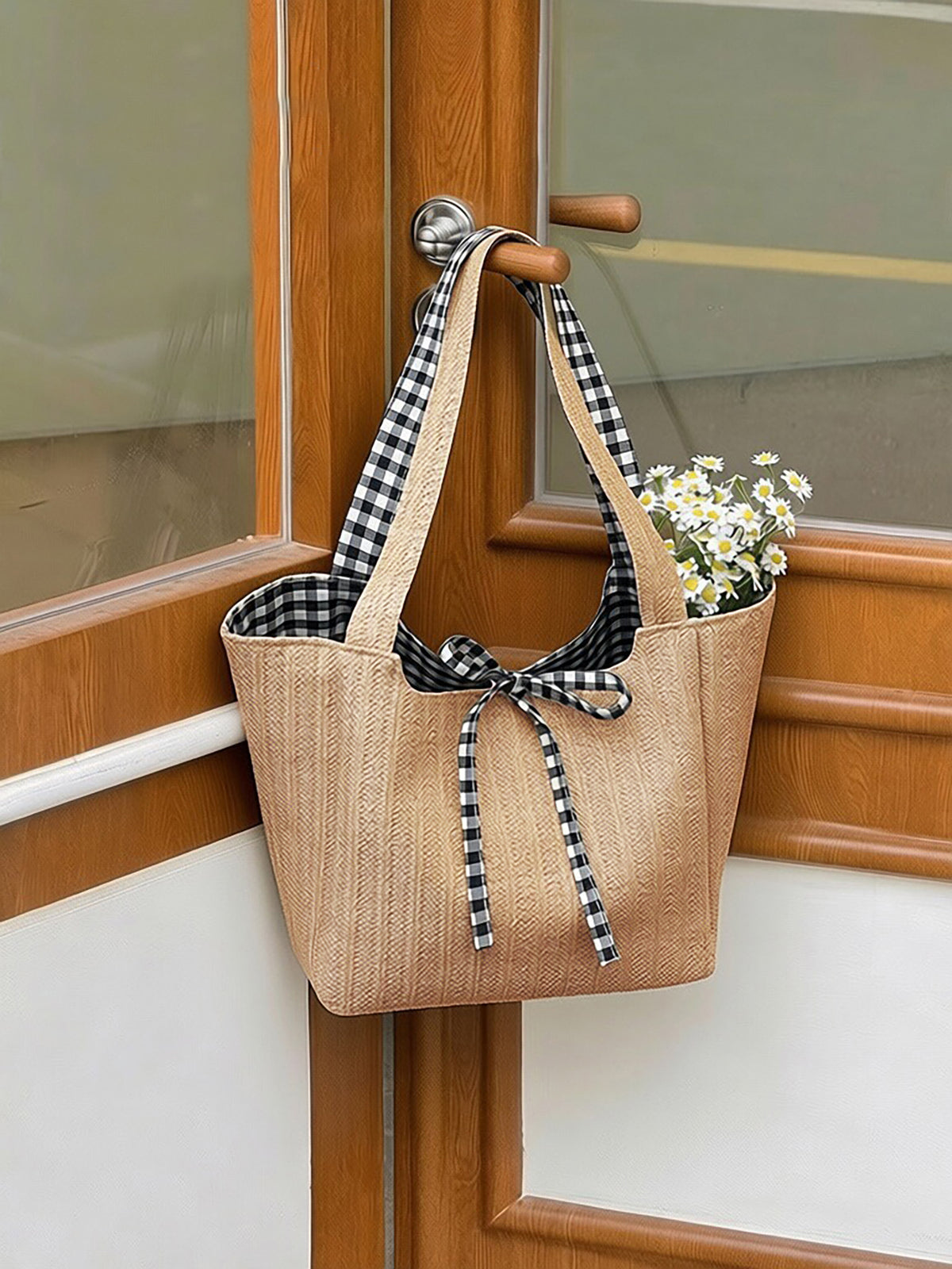 Modern Chic All-Season PU/Artificial Leather/Microfiber Leather, PP/PVC/EVA/PE/ABS, Sequins, Tweed/ Woolen, Net, Straw/Rattan/Natural material weaving, Cloth / Textile Women's Shoulder Bags Tote Bags | Color: Black | Image 3