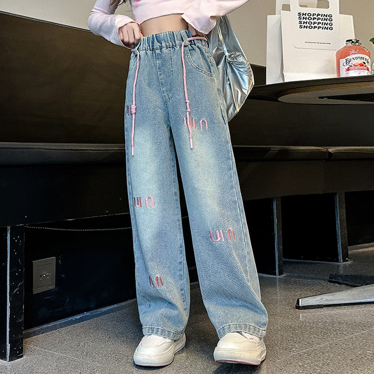 Casual Sporty Autumn Girls' Jeans, Ages 6-14 | Color: Blue | Image 3