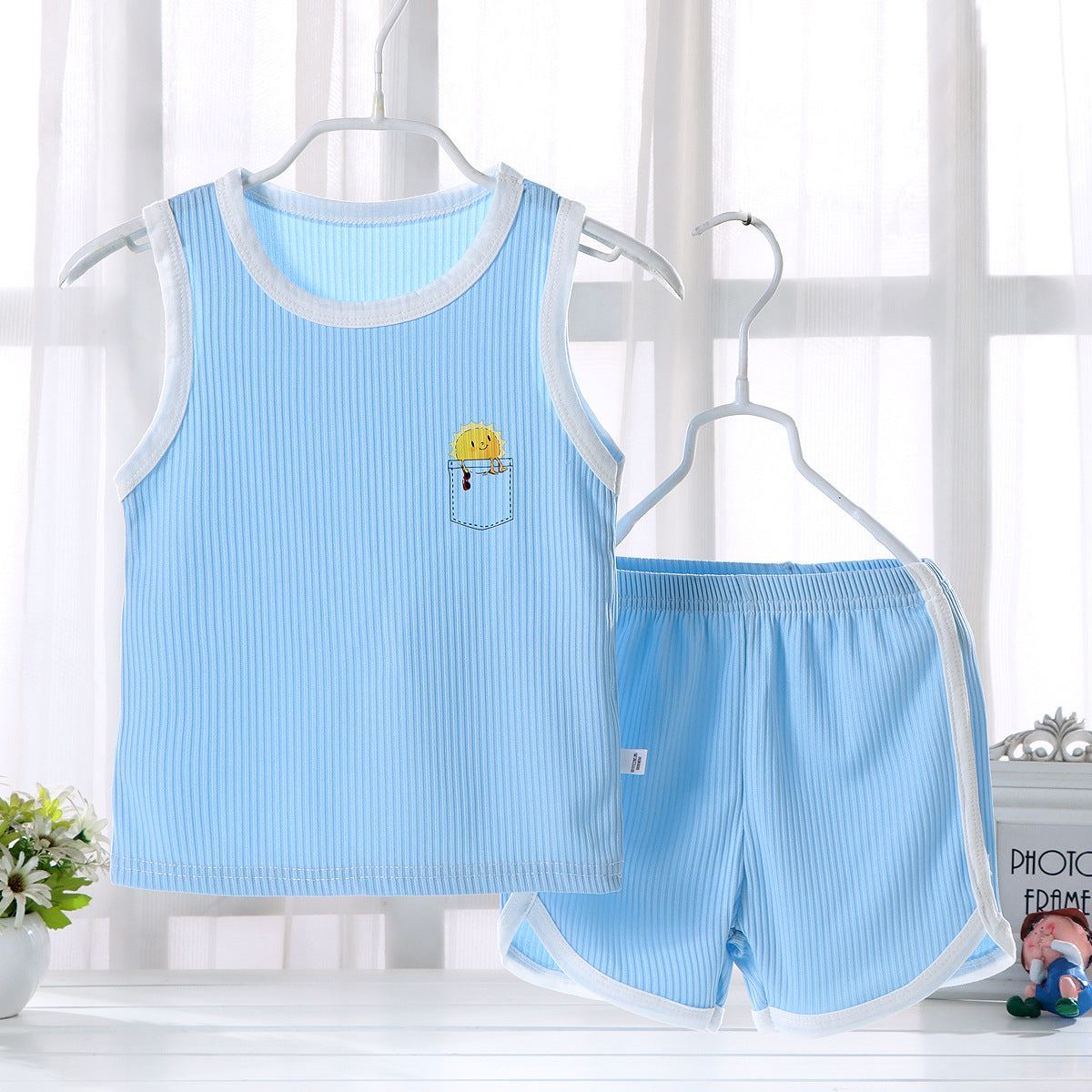 Minimalist Summer 2-Piece Boys' Pajama Set, Ages 2-7 | Color: Light Blue | Image 1