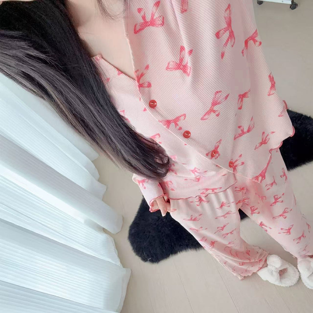 Elegant All-Season 2 Pcs Women 's Long Sleeve Sleep Set | Color: Style 1 | Image 3