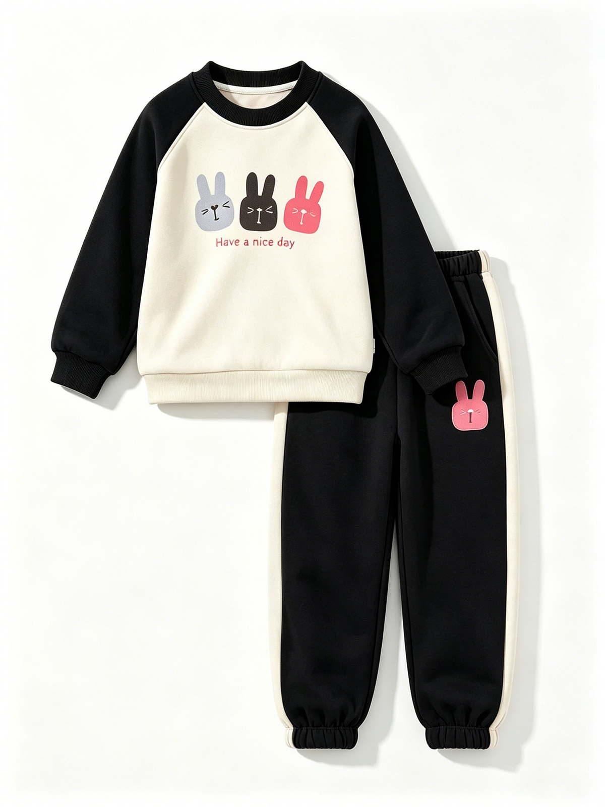 Modern Chic All-Season Casual Sporty Autumn 2-Piece Girls' Pants Suit, Ages 4-14 | Color: Black | Image 1