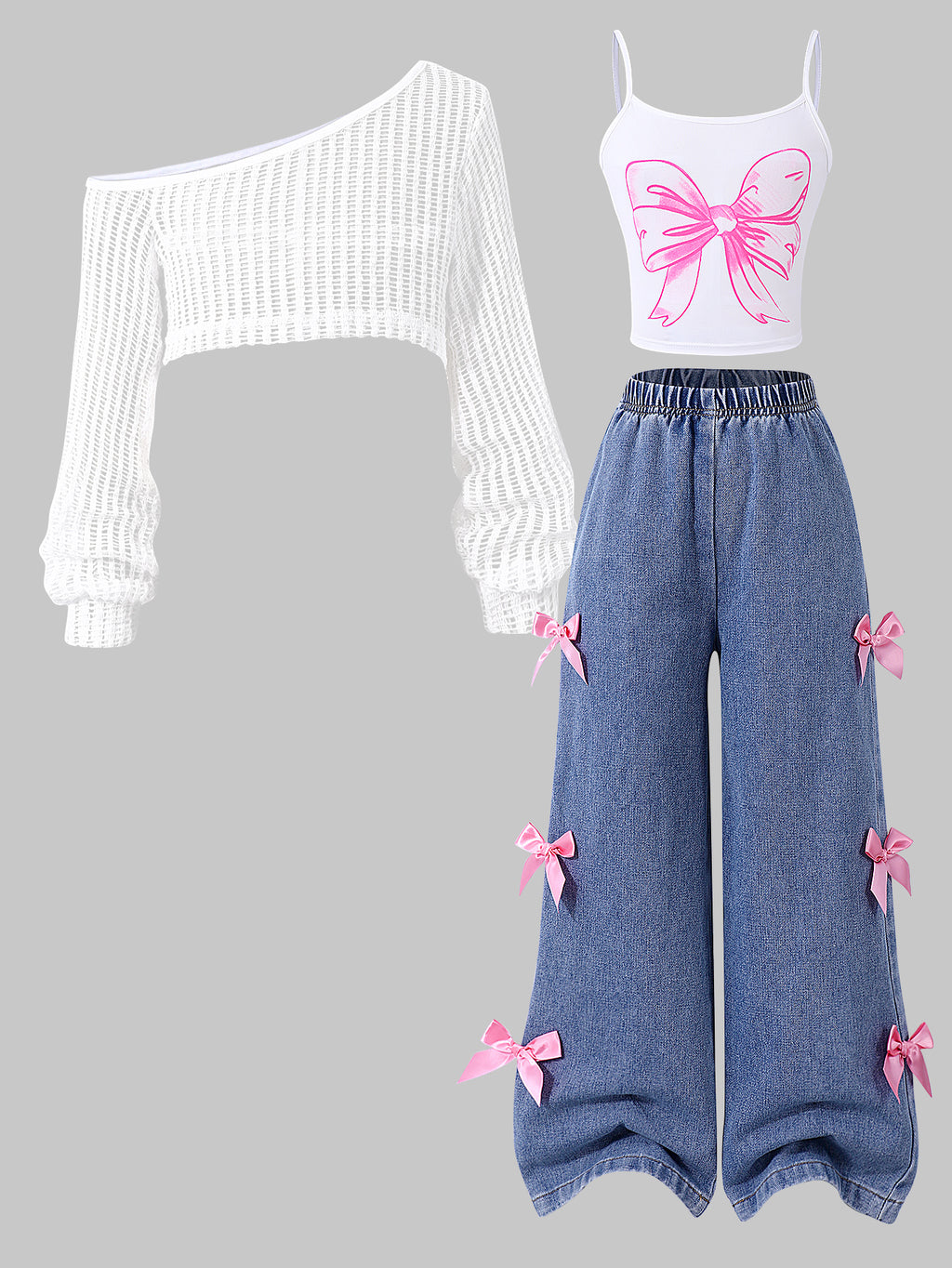 Trendy Spring 3-Piece Girls' Pants Suit, Ages 4-13 | Color: White | Image 2