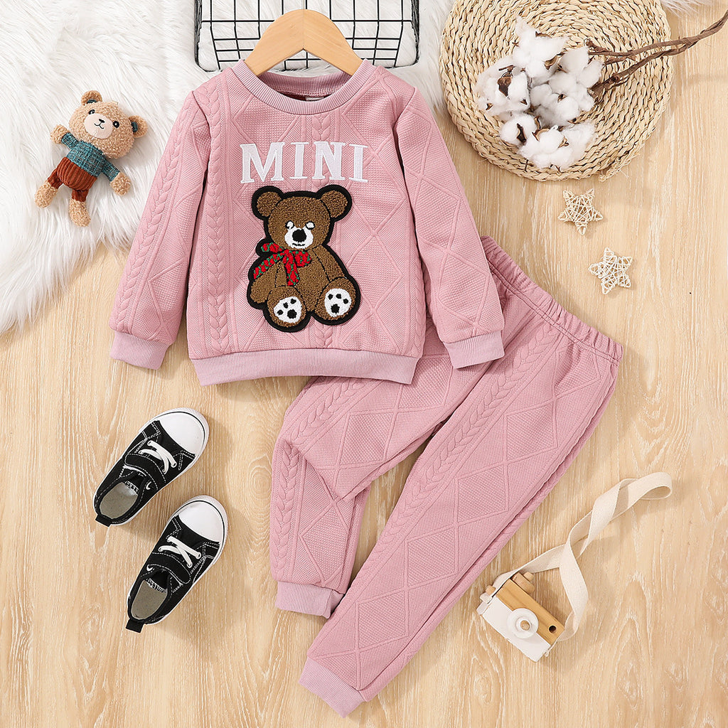 Minimalist Winter 2-Piece Unisex Kids' Pants Suit, Ages 3-9 | Color: Pink | Image 1