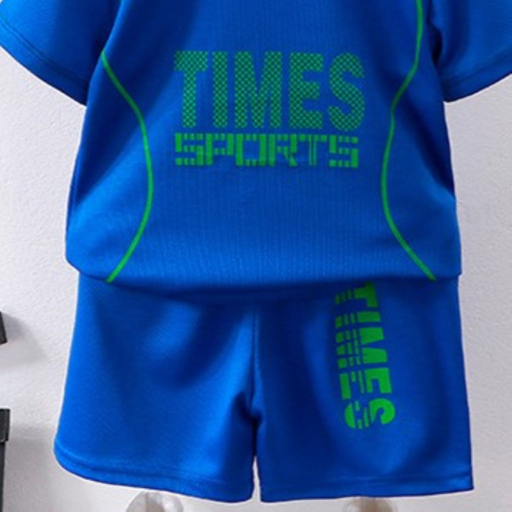 Minimalist Summer 2-Piece Unisex Kids' Pants Suit, Ages 3-13 | Color: Deep Blue | Image 2