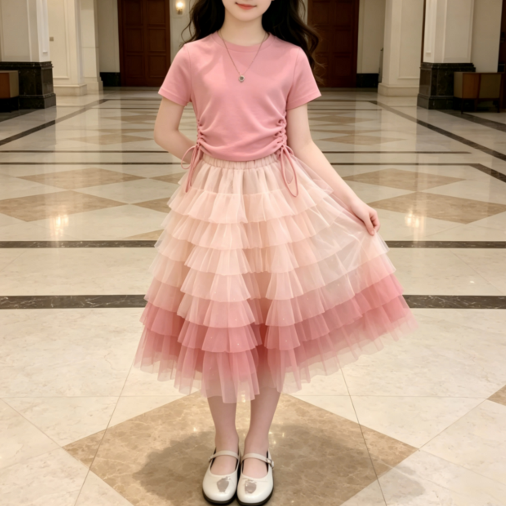 Sweet & Cute Summer 2-Piece Girls' Dress Suit, Ages 4-14 | Color: As the Picture | Image 3