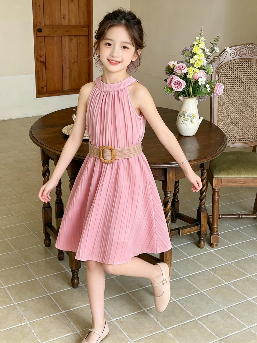 Sweet & Cute Summer Girls' A-Line Dress, Ages 8-12 | Color: Pink | Image 3