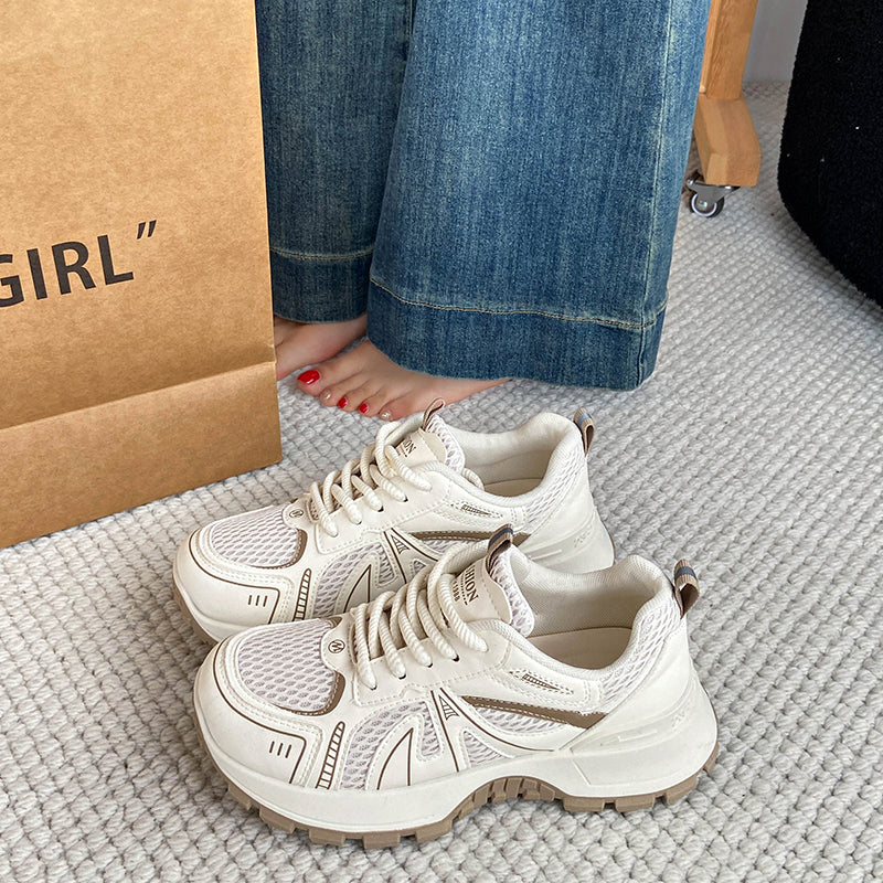 Modern Chic All-Season PU/Artificial Leather/Microfiber Leather, Net Women's Fashion Sneaker | Color: Khaki | Image 3