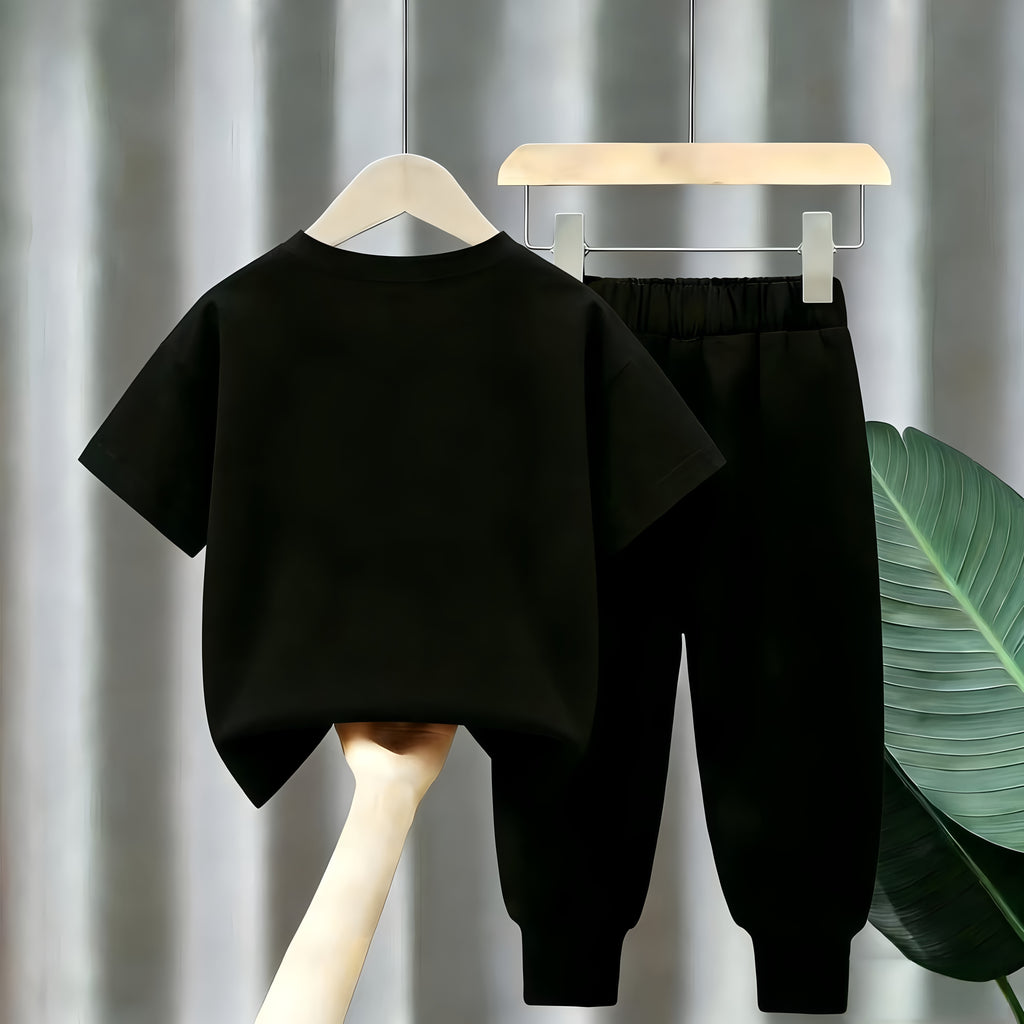 Modern Chic All-Season Casual Sporty Summer 2-Piece Unisex Kids' Pants Suit, Ages 2-11 | Color: Black | Image 2