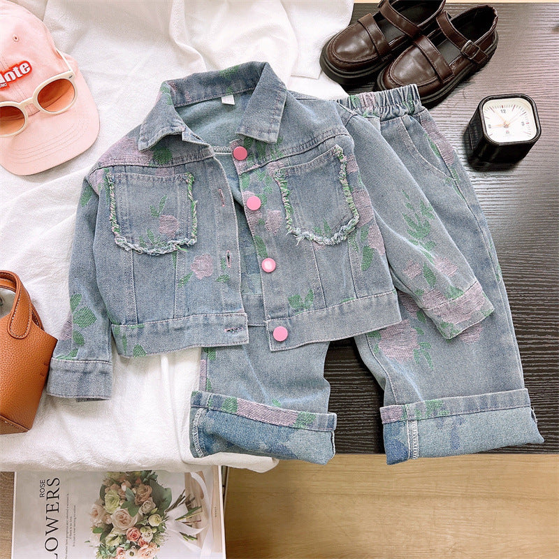 Trendy Autumn 2-Piece Girls' Pants Suit, Ages 2-9 | Color: Blue | Image 1